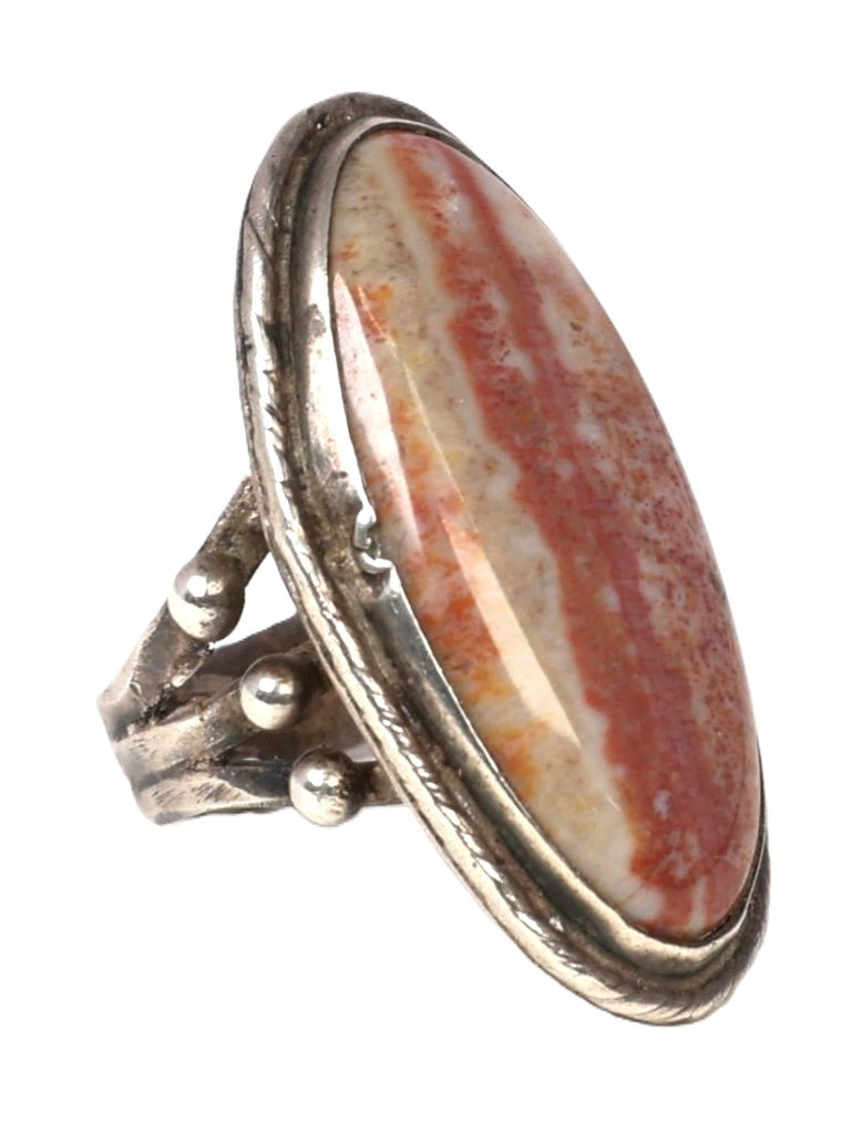 Navajo Sterling Silver Ring with Fossilized Wood Setting
