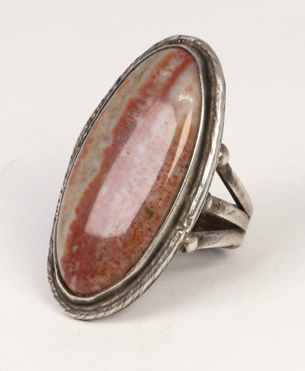 Navajo Sterling Silver Ring with Fossilized Wood Setting