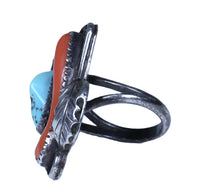 Navajo Sterling Silver with Turquoise and Coral Ring