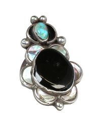 Navajo Sterling Silver with Turquoise Jet and Mother of Pearl Ring