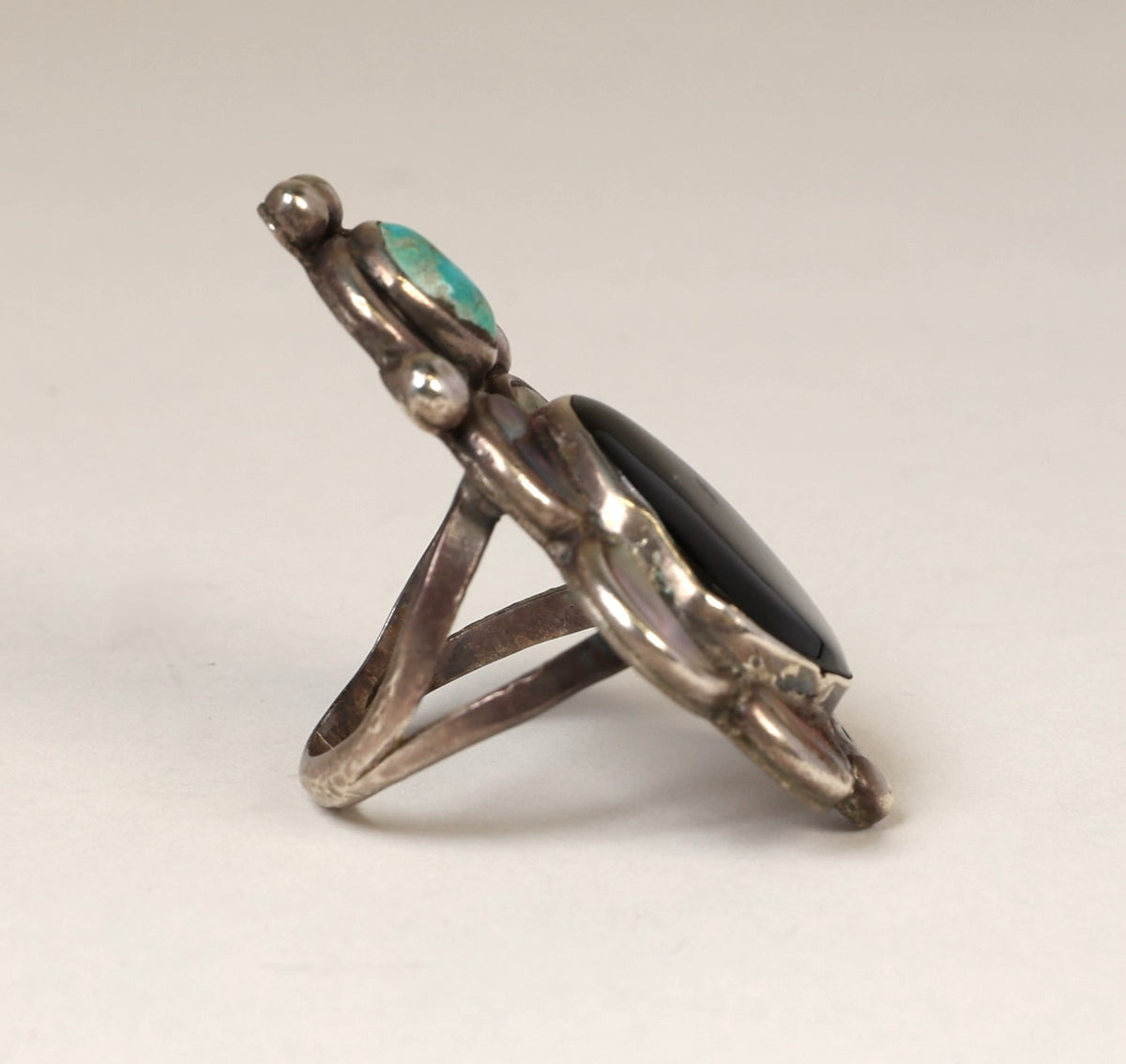 Navajo Sterling Silver Ring with Turquoise Jet and Mother of Pearl