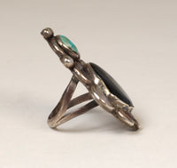Navajo Sterling Silver Ring with Turquoise Jet and Mother of Pearl