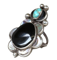 Navajo Sterling Silver with Turquoise Jet and Mother of Pearl Ring