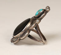 Navajo Sterling Silver Ring with Turquoise Jet and Mother of Pearl