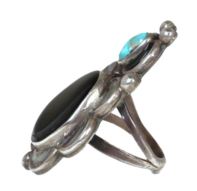 Navajo Sterling Silver with Turquoise Jet and Mother of Pearl Ring