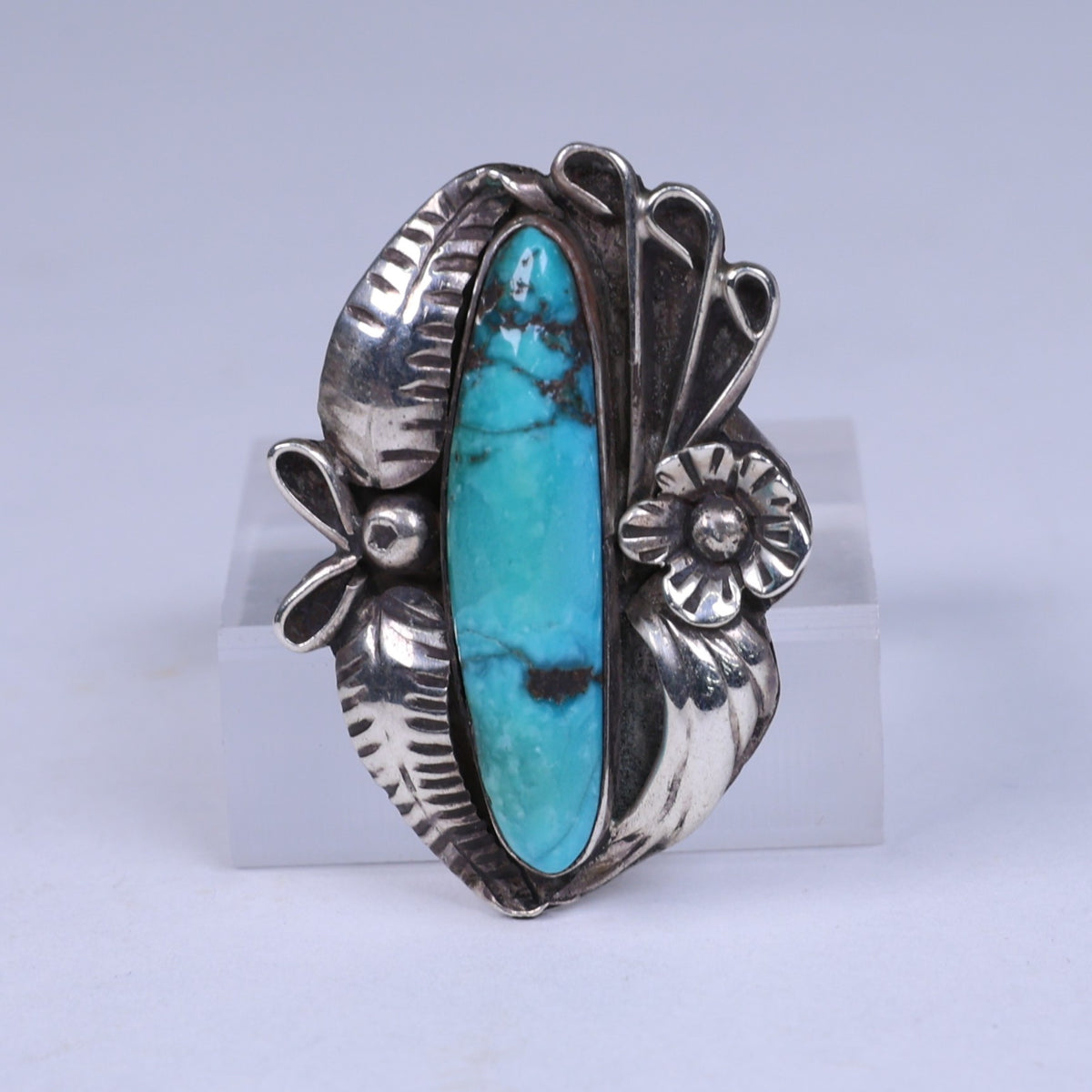 Navajo Sterling Silver Ring with Long Oval Turquoise Setting