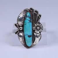 Navajo Sterling Silver Ring with Long Oval Turquoise Setting