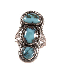 Navajo Sterling Silver 3 Bisbee Turquoise Ring