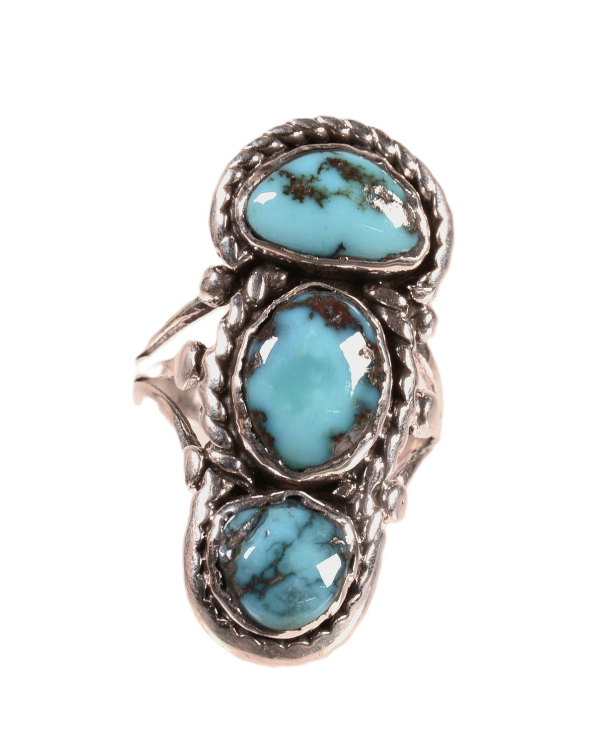 Navajo Sterling Silver 3 Bisbee Turquoise Ring