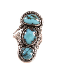 Navajo Sterling Silver 3 Bisbee Turquoise Ring