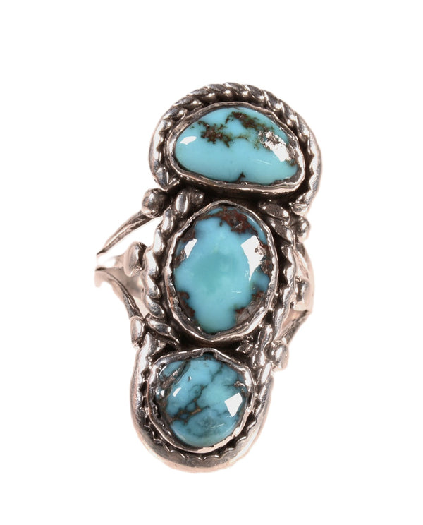 Navajo Sterling Silver 3 Bisbee Turquoise Ring