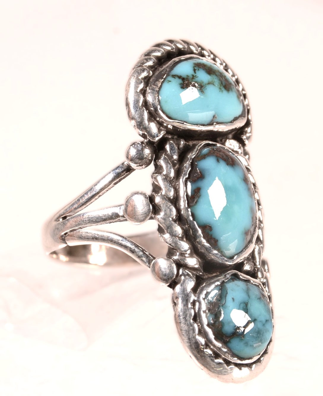Navajo Sterling Silver 3 Bisbee Turquoise Ring