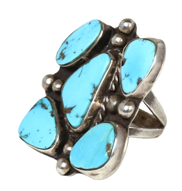 Large Navajo Sterling Silver and Turquoise Cluster Ring