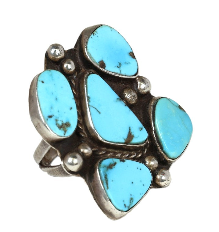 Large Navajo Sterling Silver and Turquoise Cluster Ring
