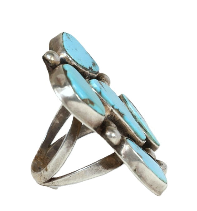 Large Navajo Sterling Silver and Turquoise Cluster Ring