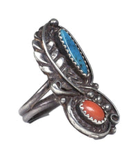 Navajo Sterling Silver With Turquoise and Coral Ring