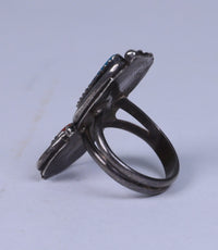 Navajo Sterling Silver Ring With Turquoise and Coral Settings