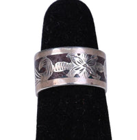 Taxco Mexican Silver Chipped Inlay Ring Size 6.5
