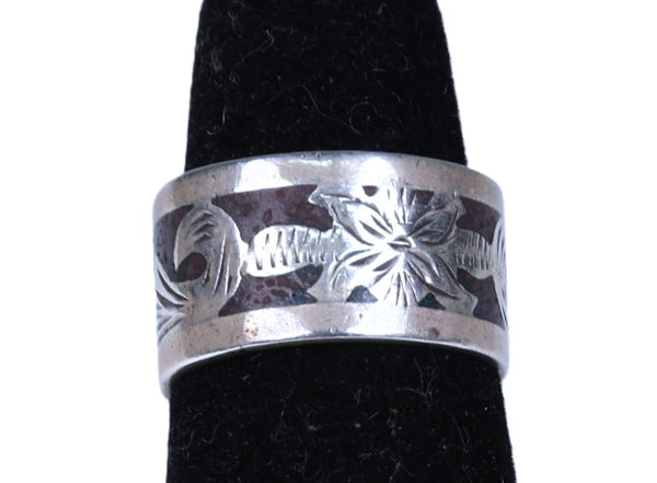 Taxco Mexican Silver Chipped Inlay Ring