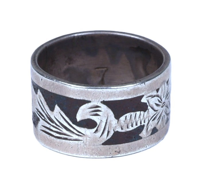 Taxco Mexican Silver Chipped Inlay Ring