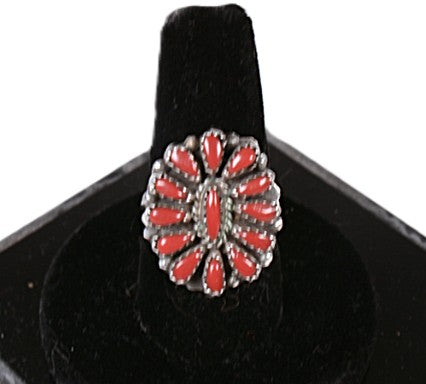 Zuni Pueblo Dark Red Cluster Coral Ring