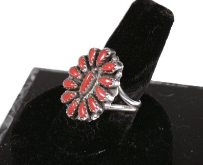 Zuni Pueblo Dark Red Cluster Coral Ring