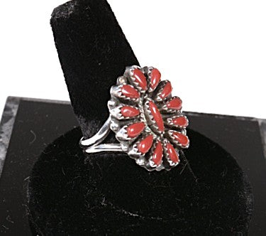 Zuni Pueblo Dark Red Cluster Coral Ring