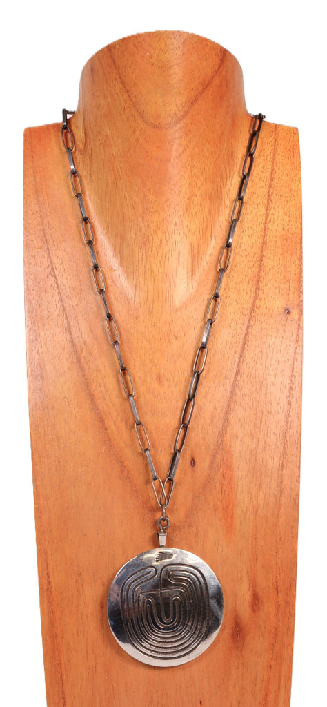 Hopi Pueblo Double Sided Silver Overlay Pendant Necklace – Antique