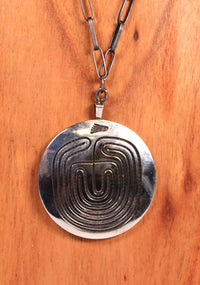 Hopi Pueblo Double Sided Silver Overlay Pendant Necklace