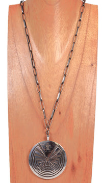 Hopi Pueblo Double Sided Silver Overlay Pendant Necklace