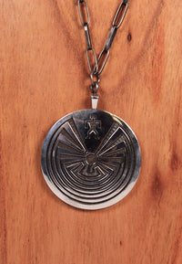 Hopi Pueblo Double Sided Silver Overlay Pendant Necklace