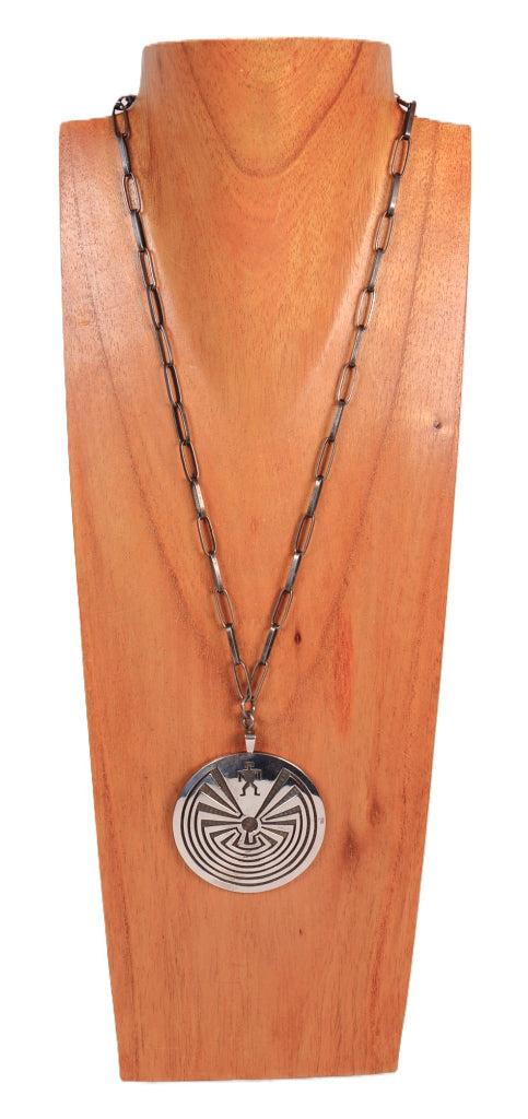 Hopi Pueblo Double Sided Silver Overlay Pendant Necklace
