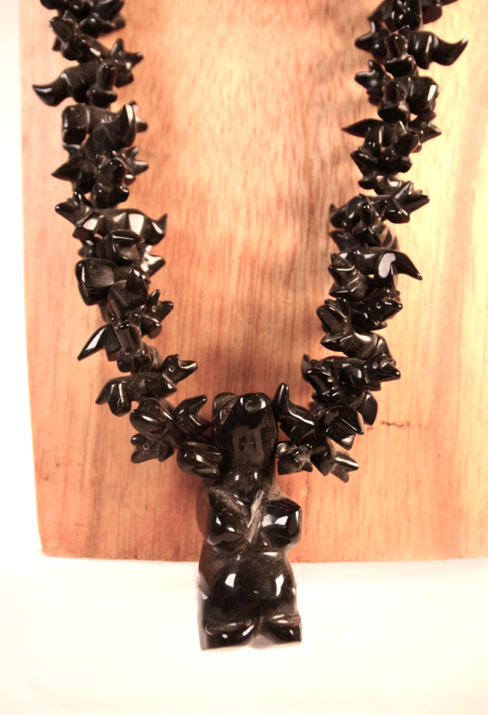 Zuni Pueblo Stacked Jet Bear and Wolf Necklace