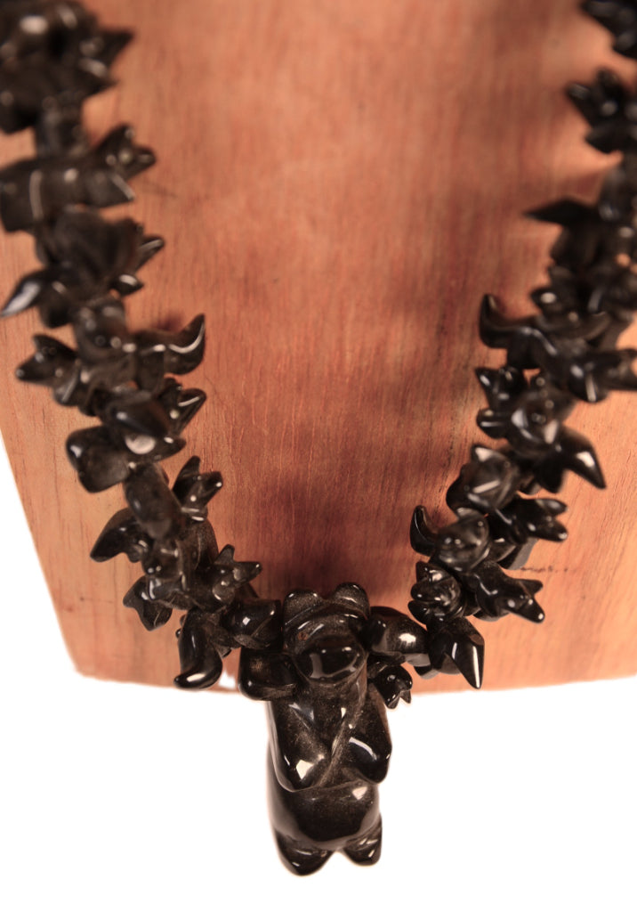 Zuni Pueblo Stacked Jet Bear and Wolf Necklace