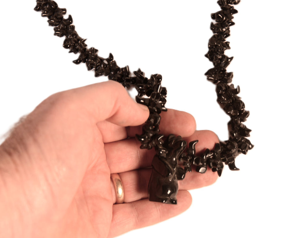 Zuni Pueblo Stacked Jet Bear and Wolf Necklace