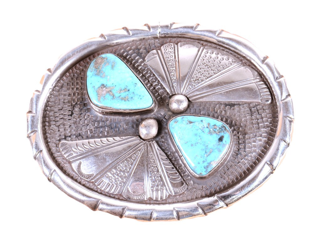Navajo Sterling Silver and Turquoise Belt Buckle By Phillip Tso