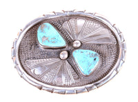 Navajo Sterling Silver and Turquoise Belt Buckle By Phillip Tso