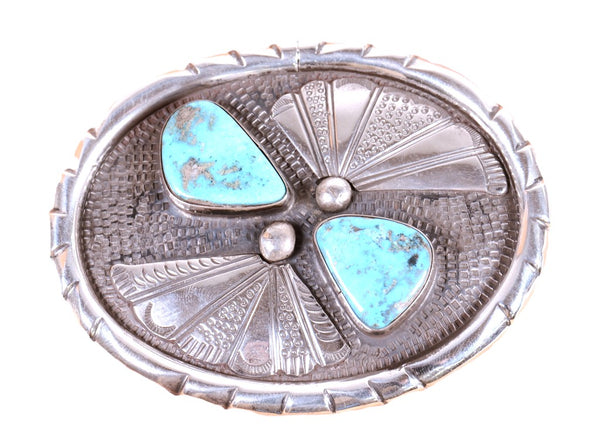 Navajo Sterling Silver and Turquoise Belt Buckle By Phillip Tso