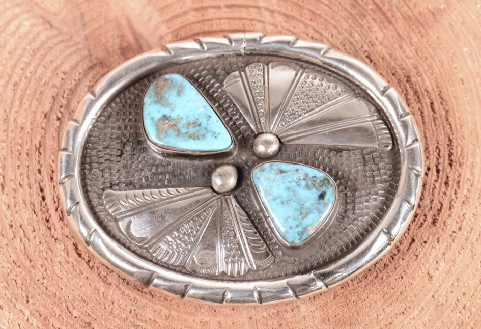 Navajo Sterling Silver and Turquoise Belt Buckle By Phillip Tso