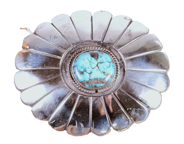 Larger Navajo Sterling Silver & Morenci Turquoise Belt Buckle