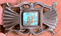 Tom DeWitt Sand Cast Sterling Silver Belt and Turquoise Buckle - Navajo style