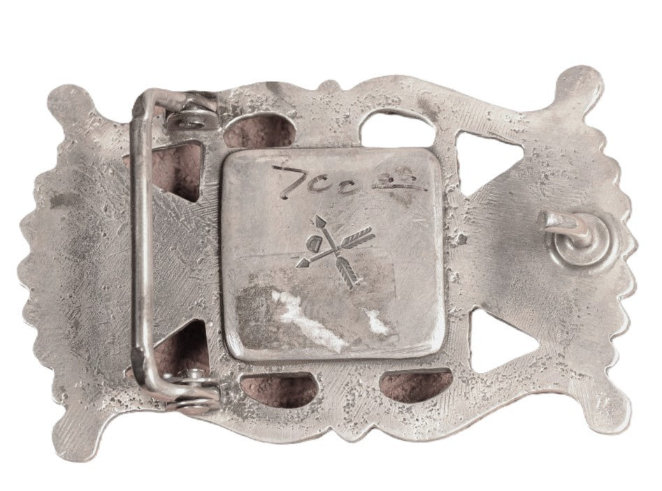Tom DeWitt Sand Cast Sterling Silver Belt and Turquoise Buckle - Navajo style