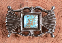 Tom DeWitt Sand Cast Sterling Silver Belt and Turquoise Buckle - Navajo style