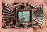 Tom DeWitt Sand Cast Sterling Silver Belt and Turquoise Buckle - Navajo style