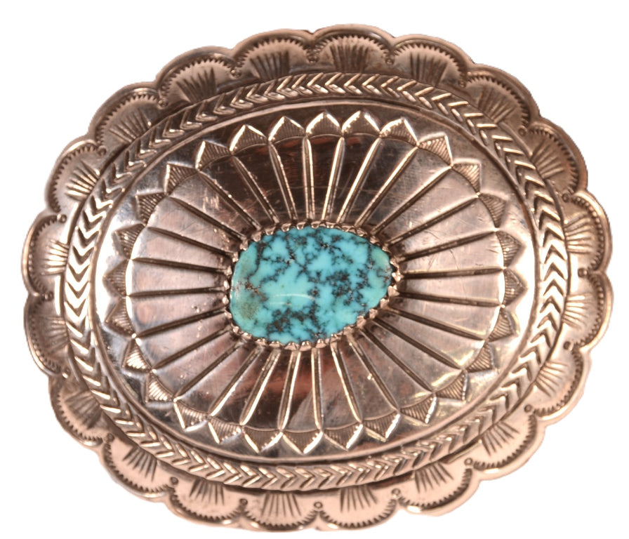 Navajo Sterling Silver & Turquoise Shadowbox Buckle By A. Lewis
