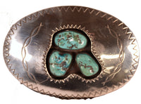 Navajo Leather Belt with Sterling Silver and Turquoise Buckle