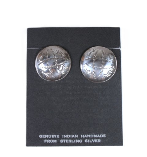 Hopi Pueblo Sterling Silver Stamped Clip Earrings