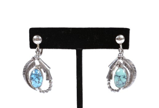 Navajo Sterling Silver and Turquoise Clip Earrings