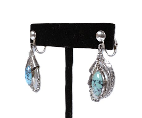 Navajo Sterling Silver and Turquoise Clip Earrings