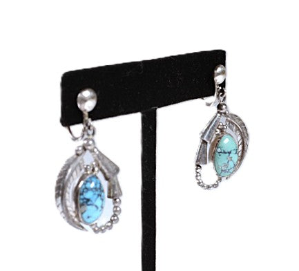 Navajo Sterling Silver and Turquoise Clip Earrings